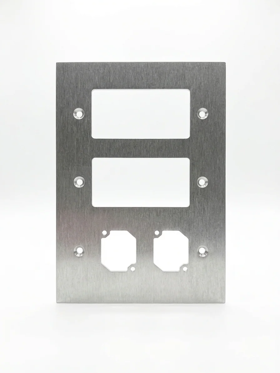 Laser-cut sheet metal control panel with rectangular and connector openings